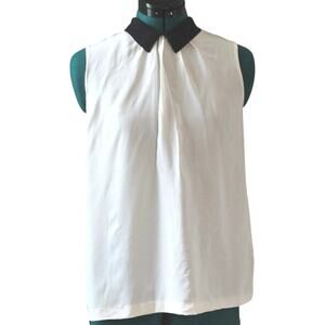 Kate Spade Sleeveless Blouse White Black Collar Contrast Trim Size 4